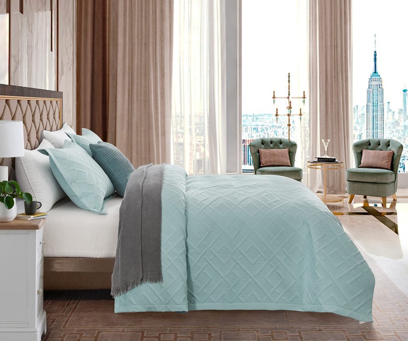 CHIXIN Quilt Queen Size - Geometric Pattern Bedspread Coverlet Set - Modern & Contemporary Style Bedding Cover, Ultrasonic Quilting, Reversible, Lightweight, 4 Piece, Seaglass - Image 3